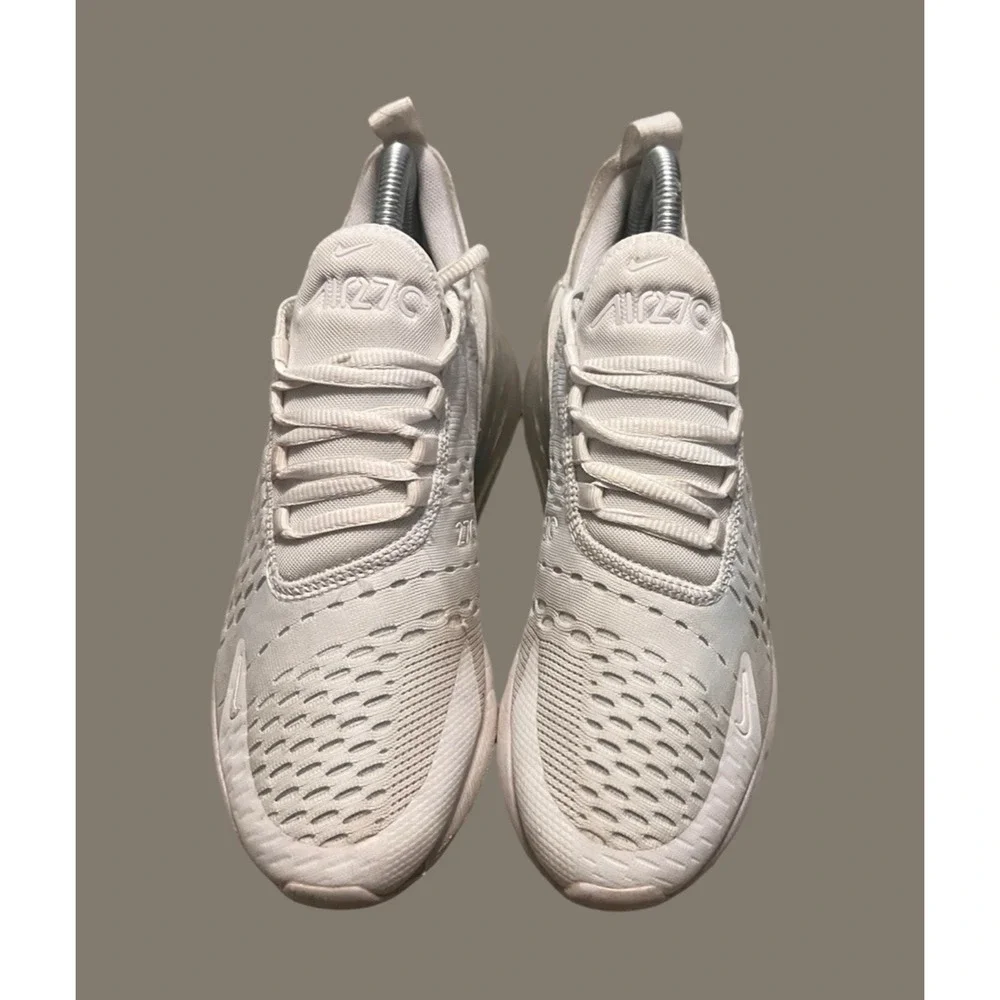 SIZE 5Y- NIKE Air Max 270 Running Shoes, White & Metallic Silver | 943345-103